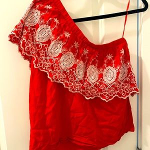 Stella and Dot red one shoulder top